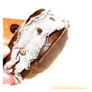 Burlap leather stud snap closure bracelet